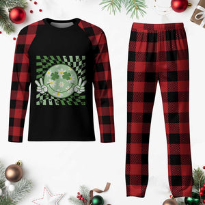 Retro Groovy Shamrock Smile Face St Patricks Day Plaid Pajama Set TS10 Buffalo Plaid Print Your Wear