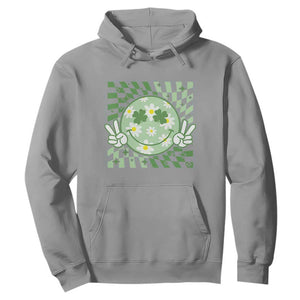 Retro Groovy Shamrock Smile Face St Patricks Day Hoodie TS10 Sport Gray Print Your Wear