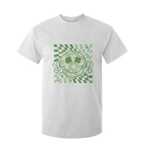 Retro Groovy Shamrock Smile Face St Patricks Day T Shirt For Kid TS10 White Print Your Wear