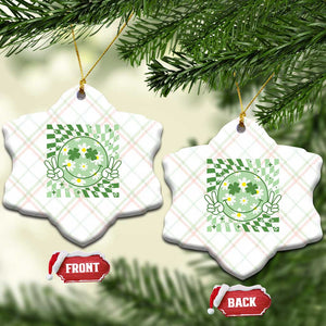 Retro Groovy Shamrock Smile Face St Patricks Day Ceramic Ornament TS10 Print Your Wear
