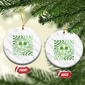 Retro Groovy Shamrock Smile Face St Patricks Day Ceramic Ornament TS10 1pc White Marble Print Your Wear