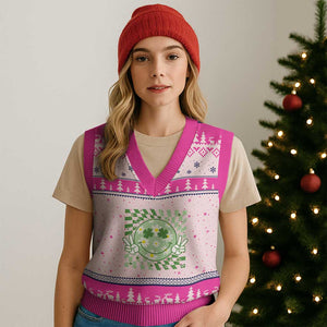Retro Groovy Shamrock Smile Face St Patricks Day V-Neck Knit Sweater Vest TS10 Hot Pink Print Your Wear
