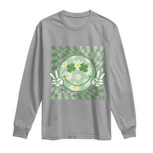 Retro Groovy Shamrock Smile Face St Patricks Day Long Sleeve Shirt TS10 Sport Gray Print Your Wear