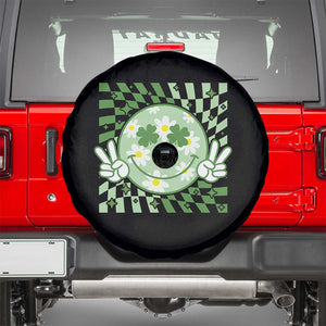 Retro Groovy Shamrock Smile Face St Patricks Day Spare Tire Cover TS10 Black Print Your Wear
