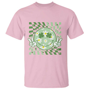 Retro Groovy Shamrock Smile Face St Patricks Day T Shirt TS10 Light Pink Print Your Wear