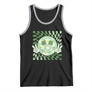 Retro Groovy Shamrock Smile Face St Patricks Day Tank Top TS10 Black Athletic Heather Print Your Wear