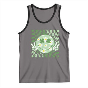 Retro Groovy Shamrock Smile Face St Patricks Day Tank Top TS10 Deep Heather Black Print Your Wear