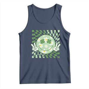 Retro Groovy Shamrock Smile Face St Patricks Day Tank Top TS10 Navy Print Your Wear