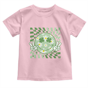 Retro Groovy Shamrock Smile Face St Patricks Day Toddler T Shirt TS10 Light Pink Print Your Wear