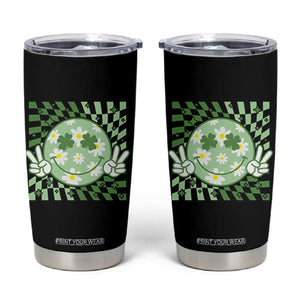 Retro Groovy Shamrock Smile Face St Patricks Day Tumbler Cup TS10 Black Print Your Wear