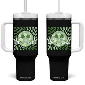 Retro Groovy Shamrock Smile Face St Patricks Day Tumbler With Handle TS10 One Size: 40 oz Black Print Your Wear