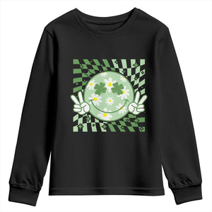 Retro Groovy Shamrock Smile Face St Patricks Day Youth Sweatshirt TS10 Black Print Your Wear