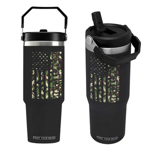 Wrestling American Flag Camo Wrestler Flip Straw Tumbler TS10 One Size: 30 oz Black Print Your Wear