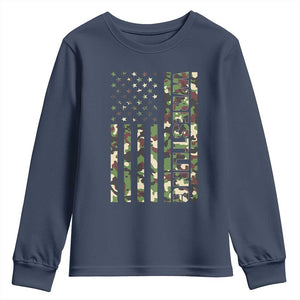 Wrestling American Flag Camo Wrestler Youth Sweatshirt TS10 Navy Print Your Wear