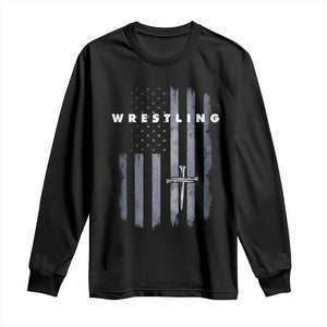 Christian Wrestling Long Sleeve Shirt Wrestler Faith Strength US USA Flag Christ Cross TS10 Black Print Your Wear