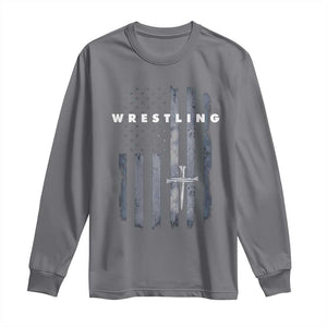 Christian Wrestling Long Sleeve Shirt Wrestler Faith Strength US USA Flag Christ Cross TS10 Charcoal Print Your Wear