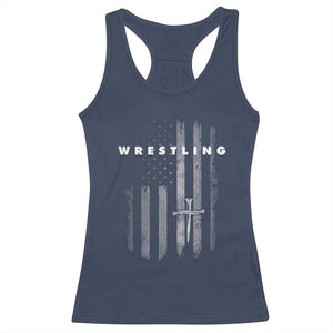 Christian Wrestling Racerback Tank Top Wrestler Faith Strength US USA Flag Christ Cross TS10 Navy Print Your Wear