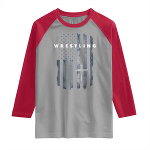 Christian Wrestling Raglan Shirt Wrestler Faith Strength US USA Flag Christ Cross TS10 Sport Gray Red Print Your Wear
