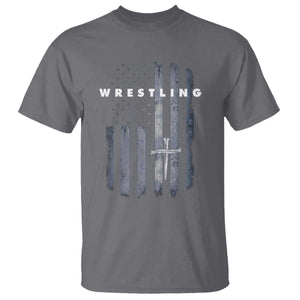Christian Wrestling T Shirt Wrestler Faith Strength US USA Flag Christ Cross TS10 Charcoal Print Your Wear