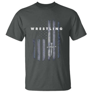 Christian Wrestling T Shirt Wrestler Faith Strength US USA Flag Christ Cross TS10 Dark Heather Print Your Wear