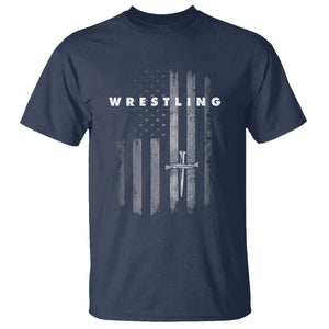 Christian Wrestling T Shirt Wrestler Faith Strength US USA Flag Christ Cross TS10 Navy Print Your Wear