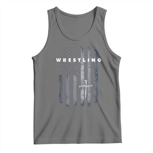 Christian Wrestling Tank Top Wrestler Faith Strength US USA Flag Christ Cross TS10 Black Heather Print Your Wear