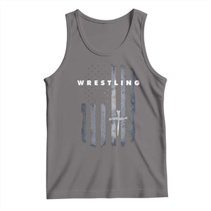 Christian Wrestling Tank Top Wrestler Faith Strength US USA Flag Christ Cross TS10 Deep Heather Print Your Wear
