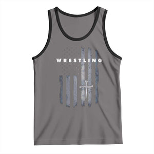 Christian Wrestling Tank Top Wrestler Faith Strength US USA Flag Christ Cross TS10 Deep Heather Black Print Your Wear