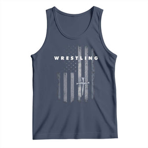 Christian Wrestling Tank Top Wrestler Faith Strength US USA Flag Christ Cross TS10 Navy Print Your Wear