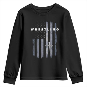 Christian Wrestling Youth Sweatshirt Wrestler Faith Strength US USA Flag Christ Cross TS10 Black Print Your Wear