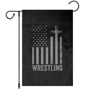 Faith Wrestling Garden Flag Christian Wrestler American Flag Cross TS10 Black Print Your Wear