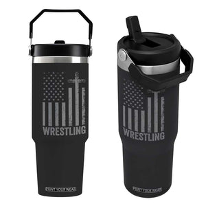 Faith Wrestling Flip Straw Tumbler Christian Wrestler American Flag Cross TS10 One Size: 30 oz Black Print Your Wear