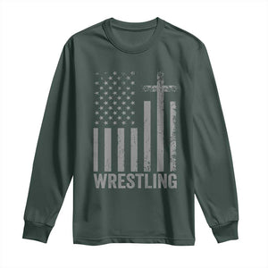 Faith Wrestling Long Sleeve Shirt Christian Wrestler American Flag Cross TS10 Dark Forest Green Print Your Wear