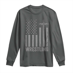 Faith Wrestling Long Sleeve Shirt Christian Wrestler American Flag Cross TS10 Dark Heather Print Your Wear