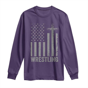 Faith Wrestling Long Sleeve Shirt Christian Wrestler American Flag Cross TS10 Purple Print Your Wear
