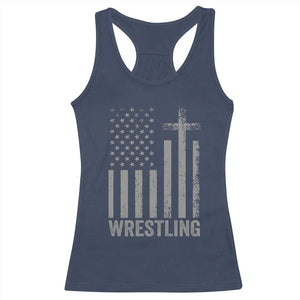 Faith Wrestling Racerback Tank Top Christian Wrestler American Flag Cross TS10 Navy Print Your Wear
