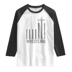 Faith Wrestling Raglan Shirt Christian Wrestler American Flag Cross TS10 White Black Print Your Wear