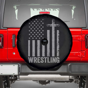Faith Wrestling Spare Tire Cover Christian Wrestler American Flag Cross TS10 Black Print Your Wear