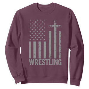 Faith Wrestling Sweatshirt Christian Wrestler American Flag Cross TS10 Maroon Print Your Wear