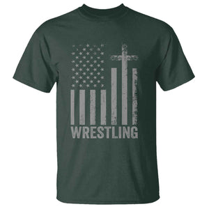 Faith Wrestling T Shirt Christian Wrestler American Flag Cross TS10 Dark Forest Green Print Your Wear