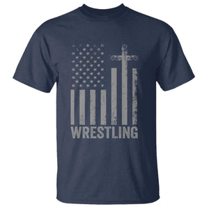Faith Wrestling T Shirt Christian Wrestler American Flag Cross TS10 Navy Print Your Wear