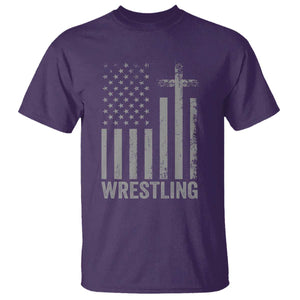 Faith Wrestling T Shirt Christian Wrestler American Flag Cross TS10 Purple Print Your Wear