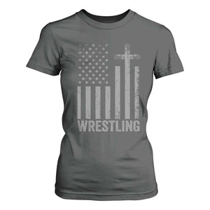 Faith Wrestling T Shirt For Women Christian Wrestler American Flag Cross TS10 Dark Heather Print Your Wear