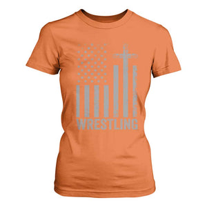 Faith Wrestling T Shirt For Women Christian Wrestler American Flag Cross TS10 Orange Print Your Wear
