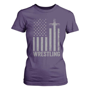 Faith Wrestling T Shirt For Women Christian Wrestler American Flag Cross TS10 Purple Print Your Wear