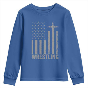 Faith Wrestling Youth Sweatshirt Christian Wrestler American Flag Cross TS10 Royal Blue Print Your Wear