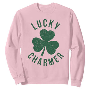 Funny Irish St Patricks Day Shamrock Sweatshirt Lucky Charmer TS10 Light Pink Print Your Wear