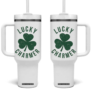 Funny Irish St Patricks Day Shamrock Tumbler With Handle Lucky Charmer TS10 One Size: 40 oz White Print Your Wear