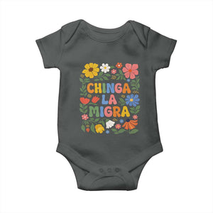 Chinga La Migra Baby Onesie Funny Boho Floral Resist Retro Pro Immigration TS10 Dark Heather Print Your Wear