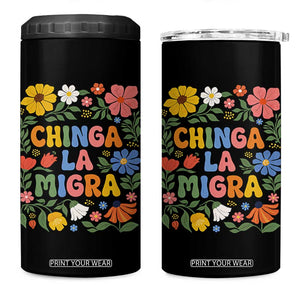 Chinga La Migra 4 in 1 Can Cooler Tumbler Funny Boho Floral Resist Retro Pro Immigration TS10 One Size: 16 oz Black Print Your Wear